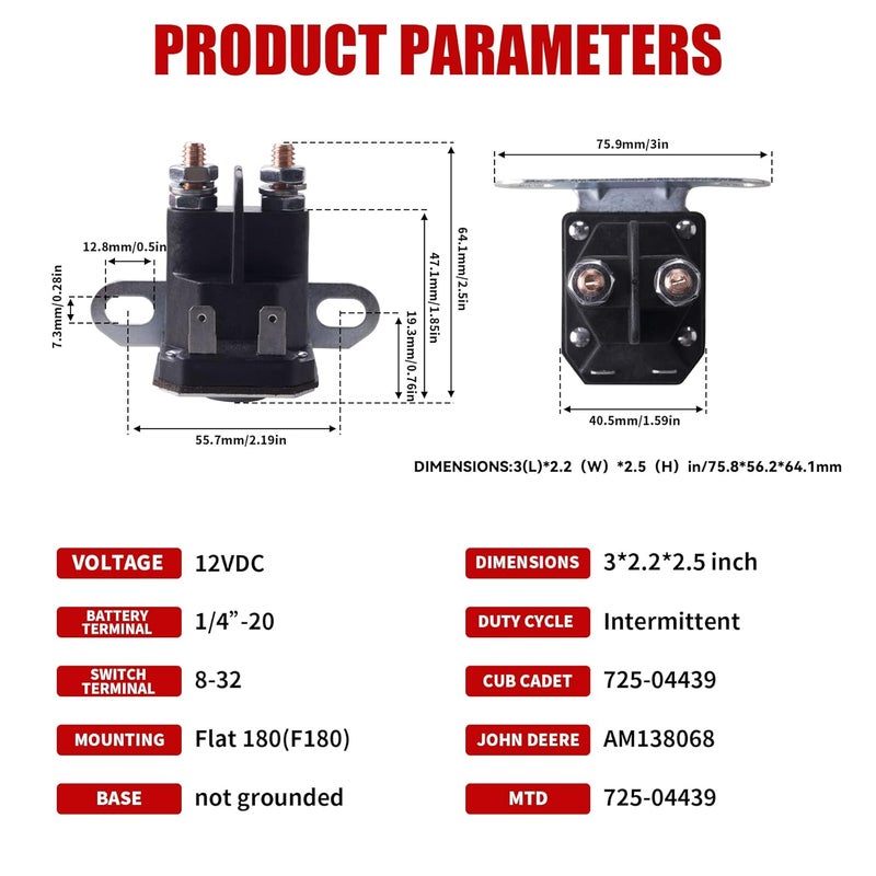 Azushwer AM138068 Starter Solenoid 12V for John Deere Tractor Cub Cadet 725-04439 Compatible with LA100 LA105 LA110 LA115 LA120 LA125 D100 D105 D110 D120 D125 D130 D140 D150 D155 D160 D170 - Image 3